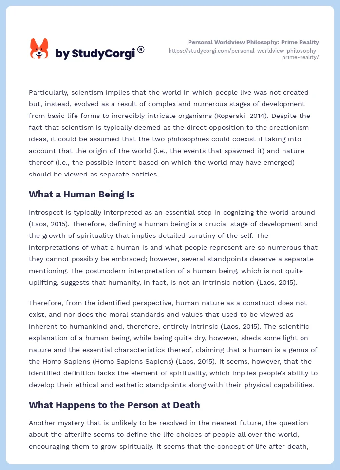 Personal Worldview Philosophy: Prime Reality. Page 2