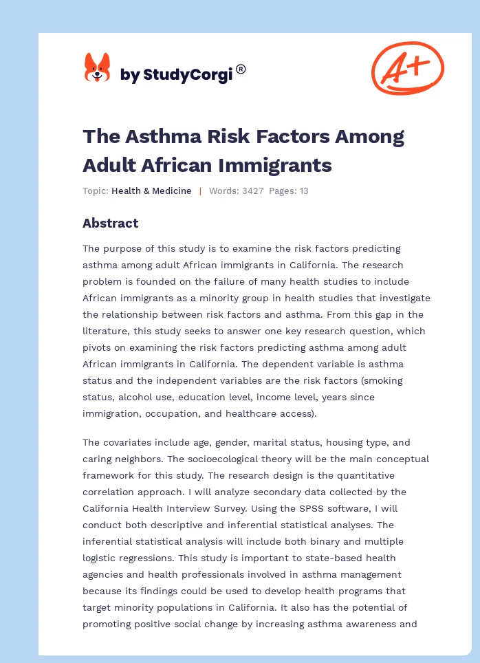 The Asthma Risk Factors Among Adult African Immigrants. Page 1