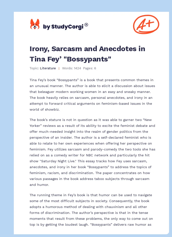 Irony, Sarcasm and Anecdotes in Tina Fey’ "Bossypants". Page 1