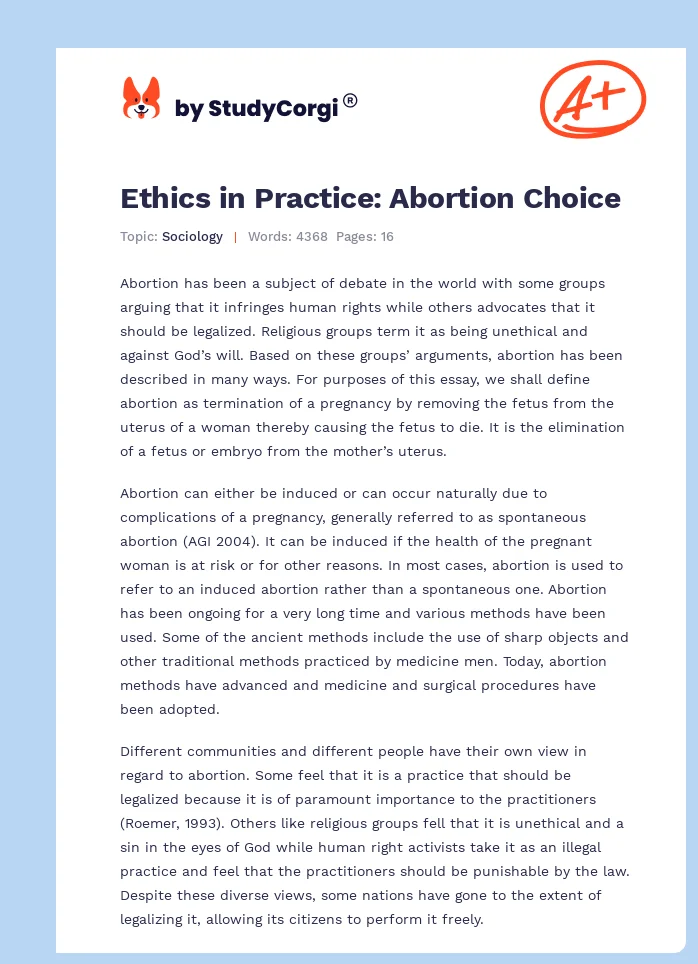 Ethics in Practice: Abortion Choice. Page 1