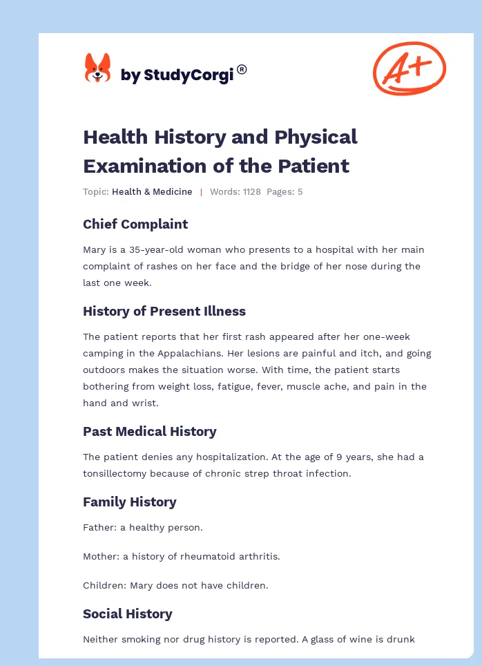 Health History and Physical Examination of the Patient. Page 1