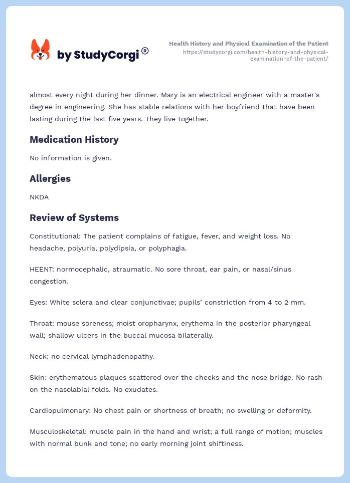 Health History and Physical Examination of the Patient. Page 2