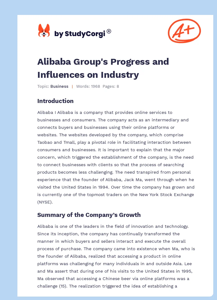 Alibaba Group's Progress and Influences on Industry. Page 1