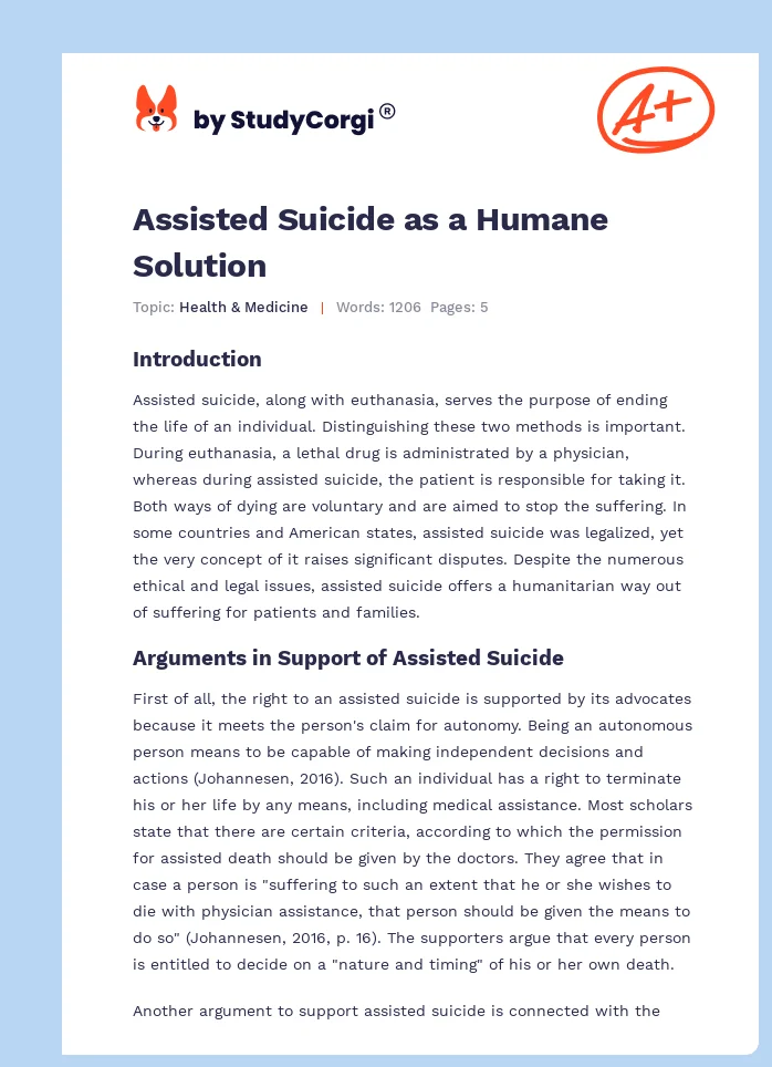 Assisted Suicide as a Humane Solution. Page 1