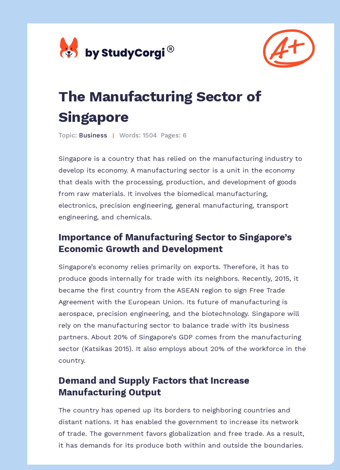 The Manufacturing Sector of Singapore. Page 1
