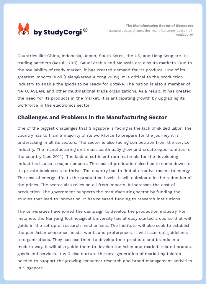 The Manufacturing Sector of Singapore. Page 2
