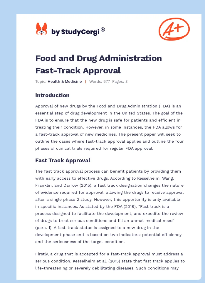 Food and Drug Administration Fast-Track Approval. Page 1