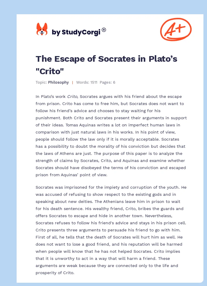 The Escape of Socrates in Plato’s "Crito". Page 1