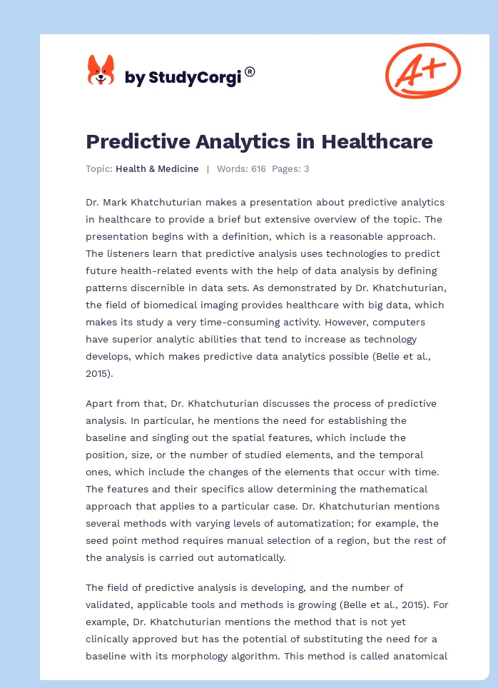Predictive Analytics in Healthcare. Page 1