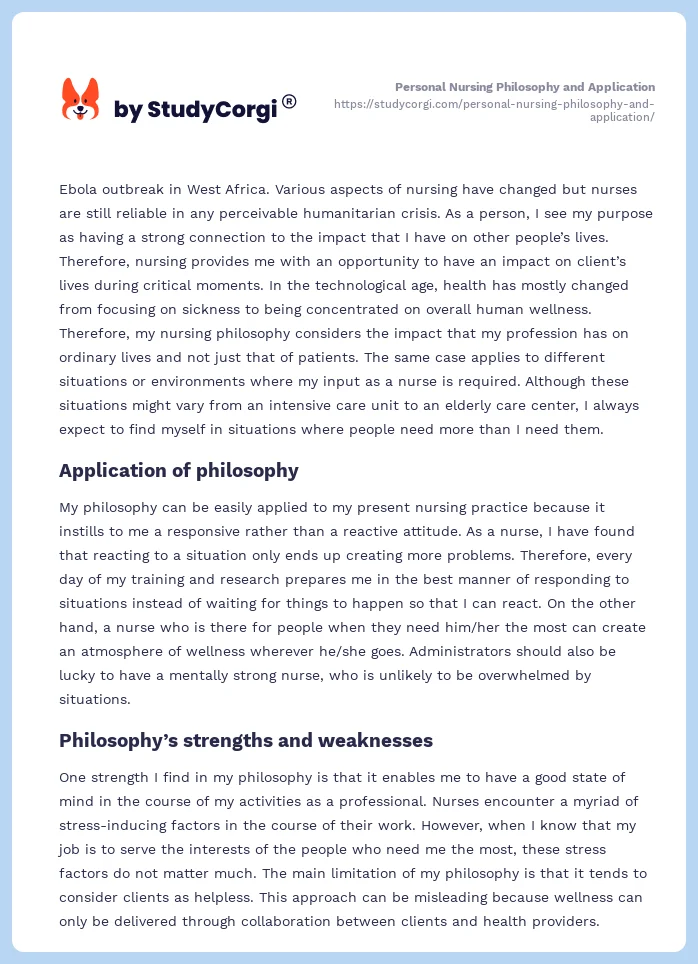 Personal Nursing Philosophy and Application. Page 2
