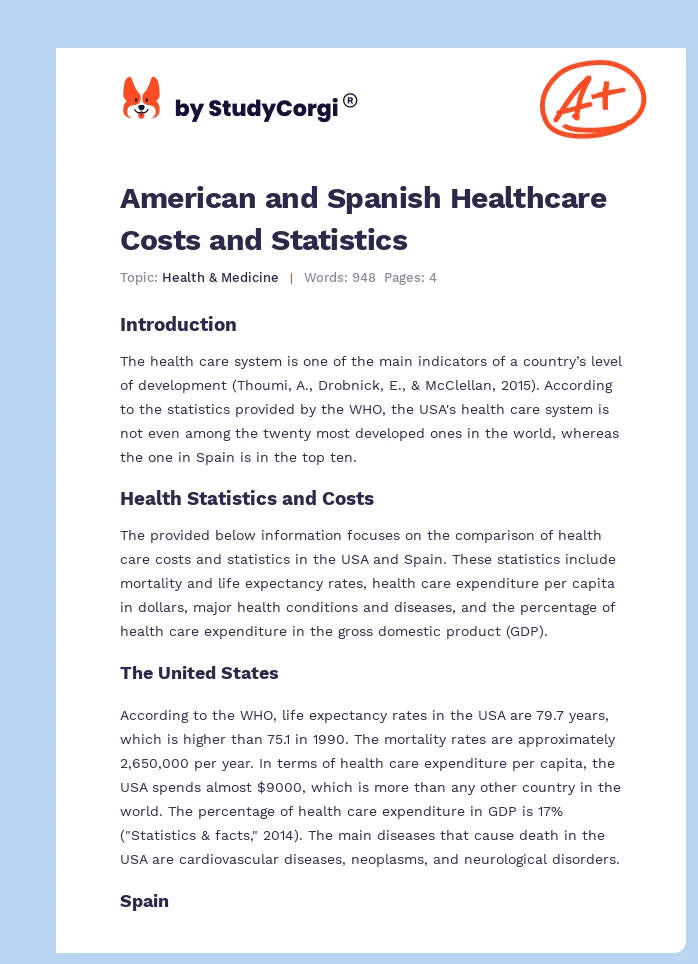 American and Spanish Healthcare Costs and Statistics. Page 1