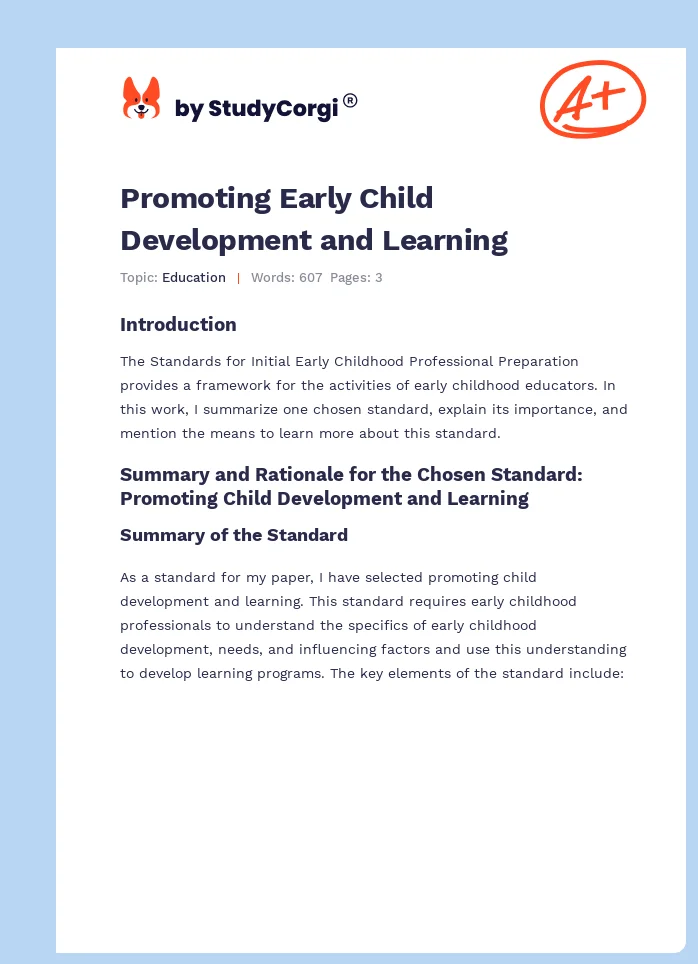 Promoting Early Child Development and Learning. Page 1