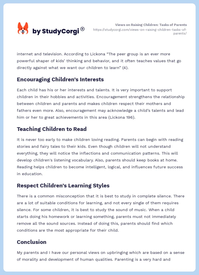 Views on Raising Children: Tasks of Parents. Page 2