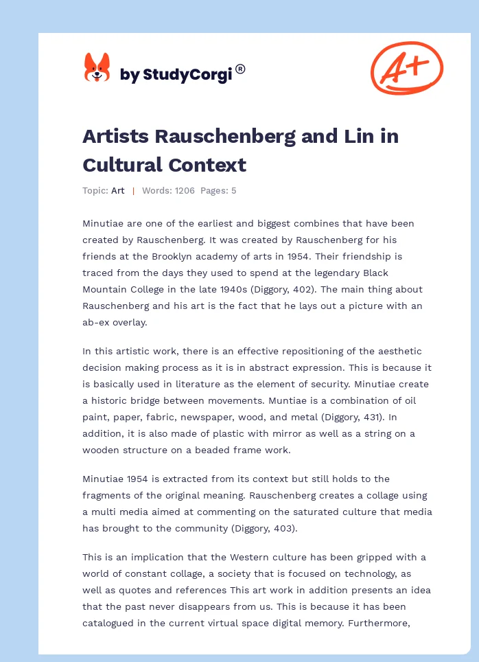 Artists Rauschenberg and Lin in Cultural Context. Page 1