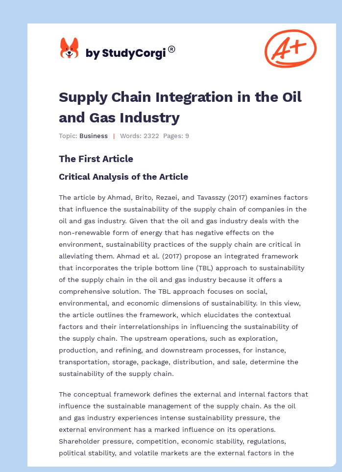 Supply Chain Integration in the Oil and Gas Industry. Page 1