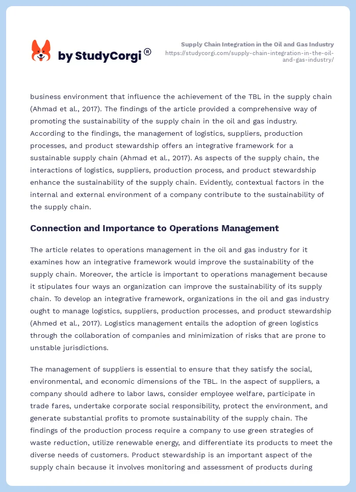 Supply Chain Integration in the Oil and Gas Industry. Page 2