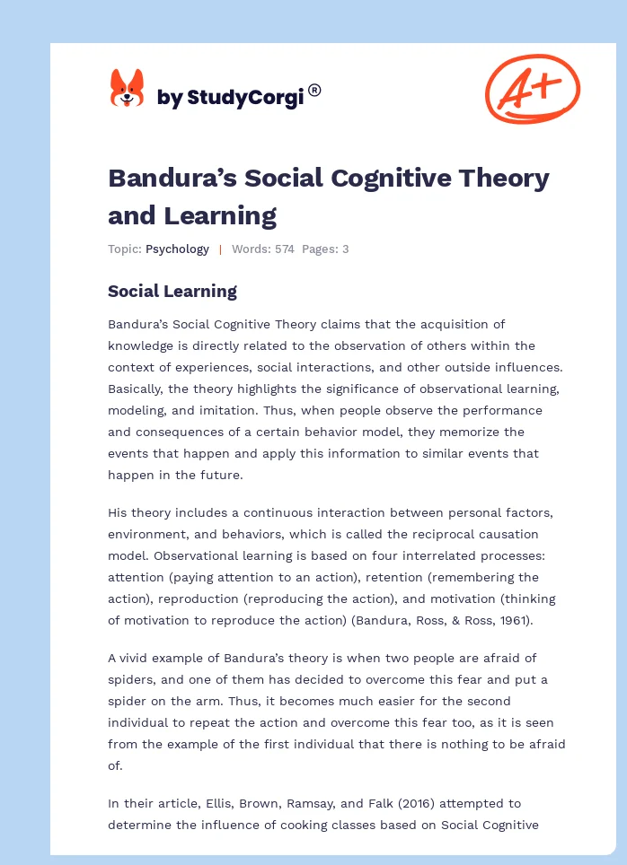 Bandura’s Social Cognitive Theory and Learning. Page 1