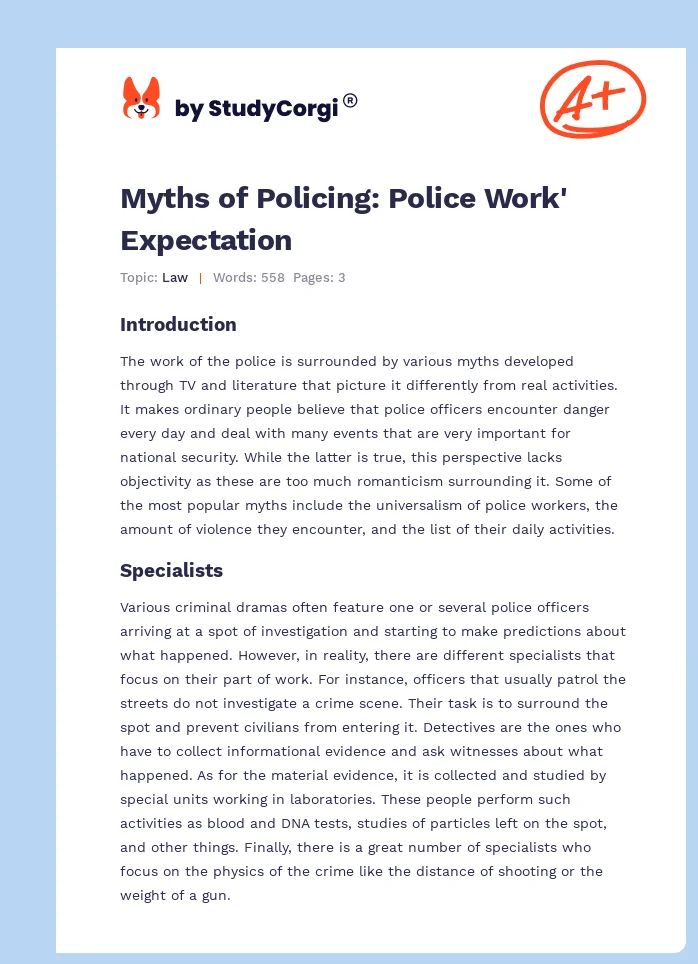Myths of Policing: Police Work' Expectation. Page 1