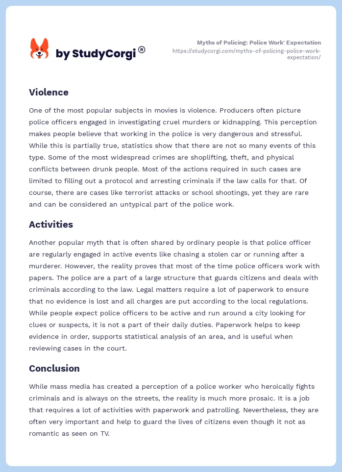 Myths of Policing: Police Work' Expectation. Page 2