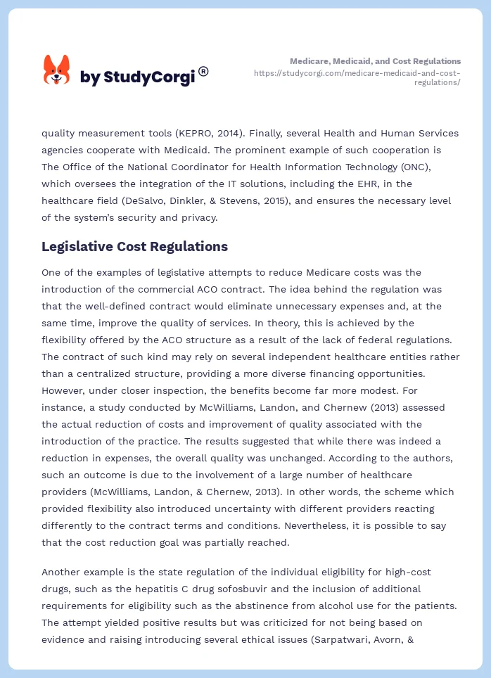 Medicare, Medicaid, and Cost Regulations. Page 2
