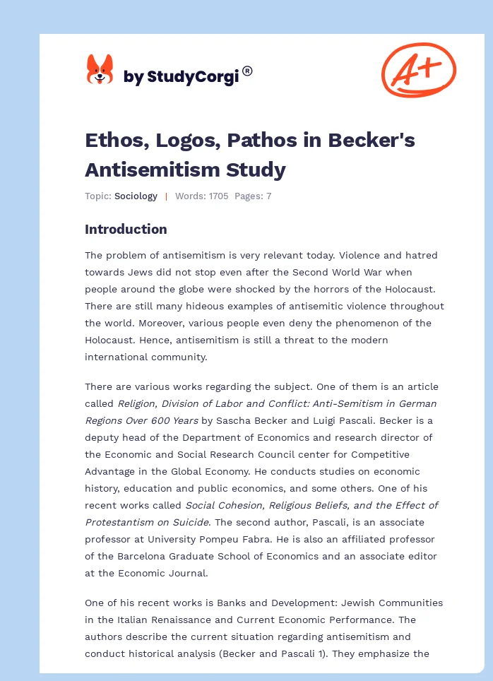 Ethos, Logos, Pathos in Becker's Antisemitism Study. Page 1