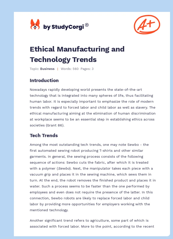 Ethical Manufacturing and Technology Trends. Page 1