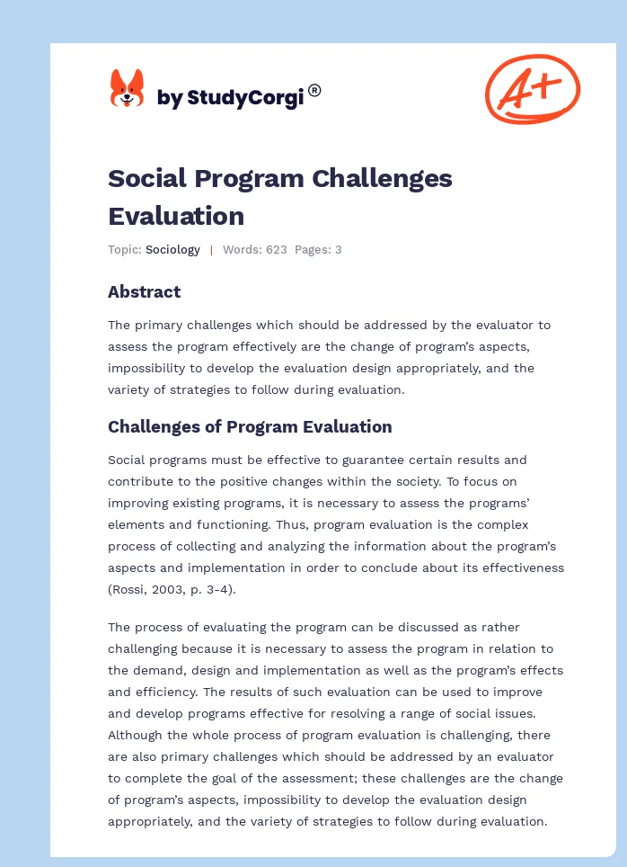 Social Program Challenges Evaluation. Page 1