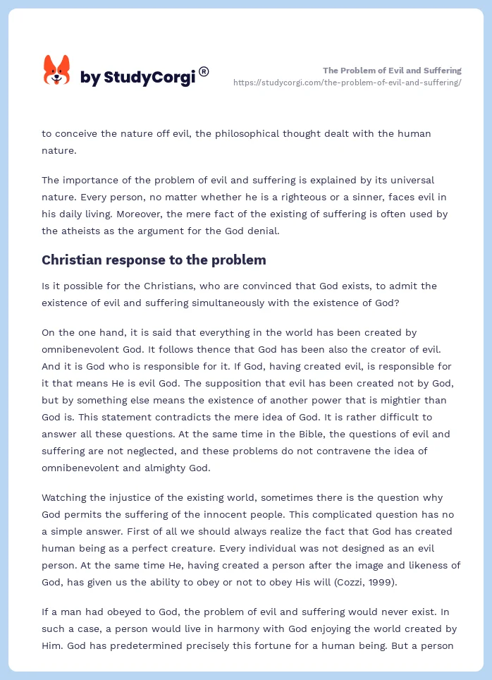 problem of evil and suffering essay