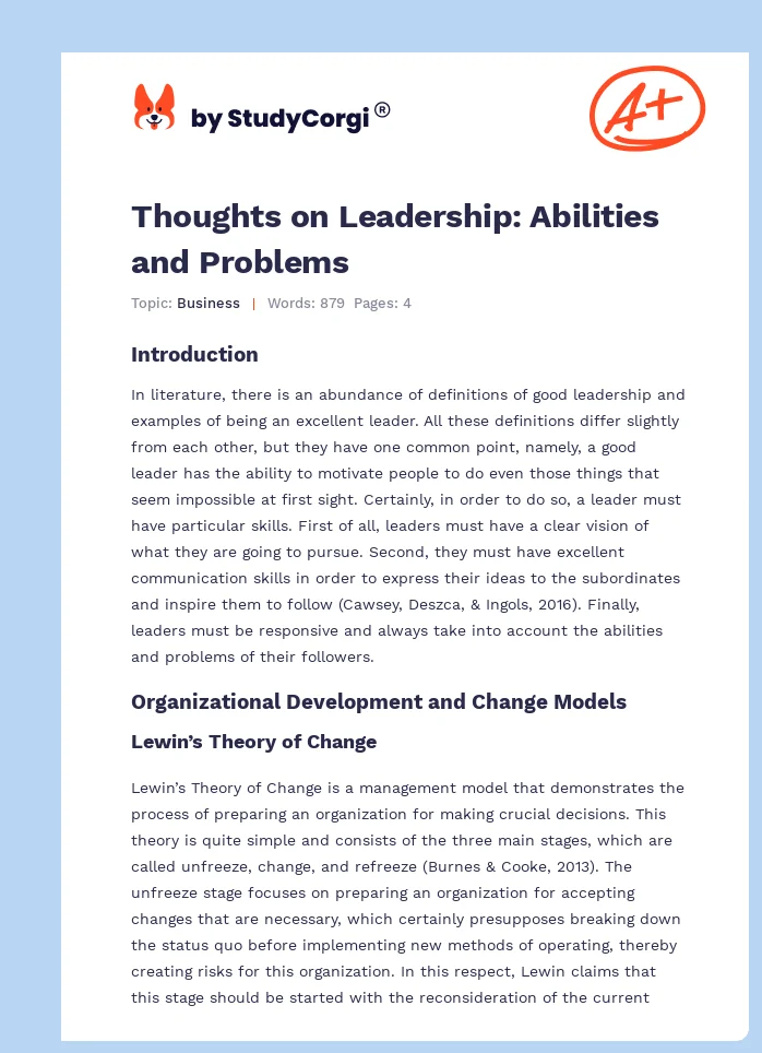 Thoughts on Leadership: Abilities and Problems. Page 1