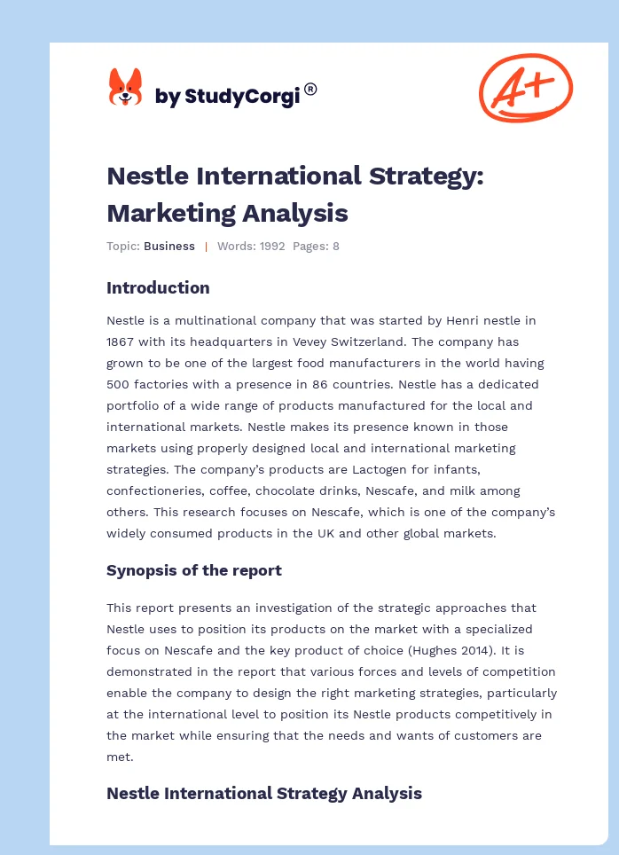 Nestle International Strategy: Marketing Analysis. Page 1