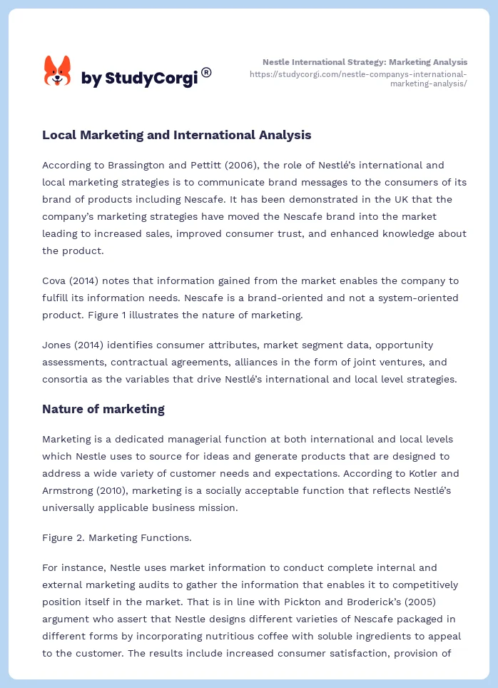 Nestle International Strategy: Marketing Analysis. Page 2