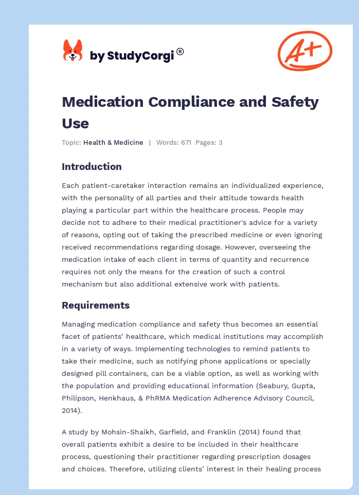 Medication Compliance and Safety Use. Page 1