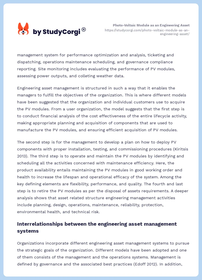 Photo-Voltaic Module as an Engineering Asset. Page 2
