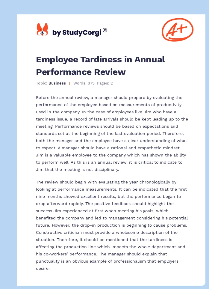 Employee Tardiness in Annual Performance Review. Page 1