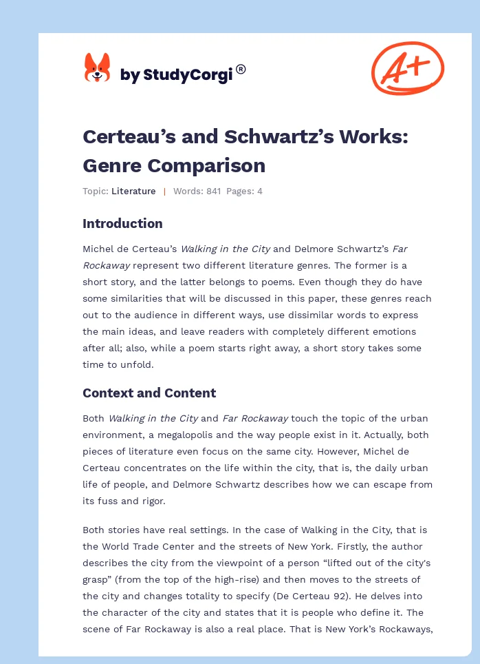 Certeau’s and Schwartz’s Works: Genre Comparison. Page 1
