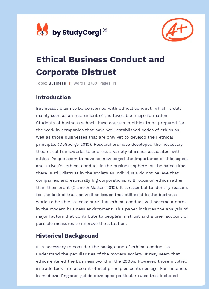 Ethical Business Conduct and Corporate Distrust. Page 1