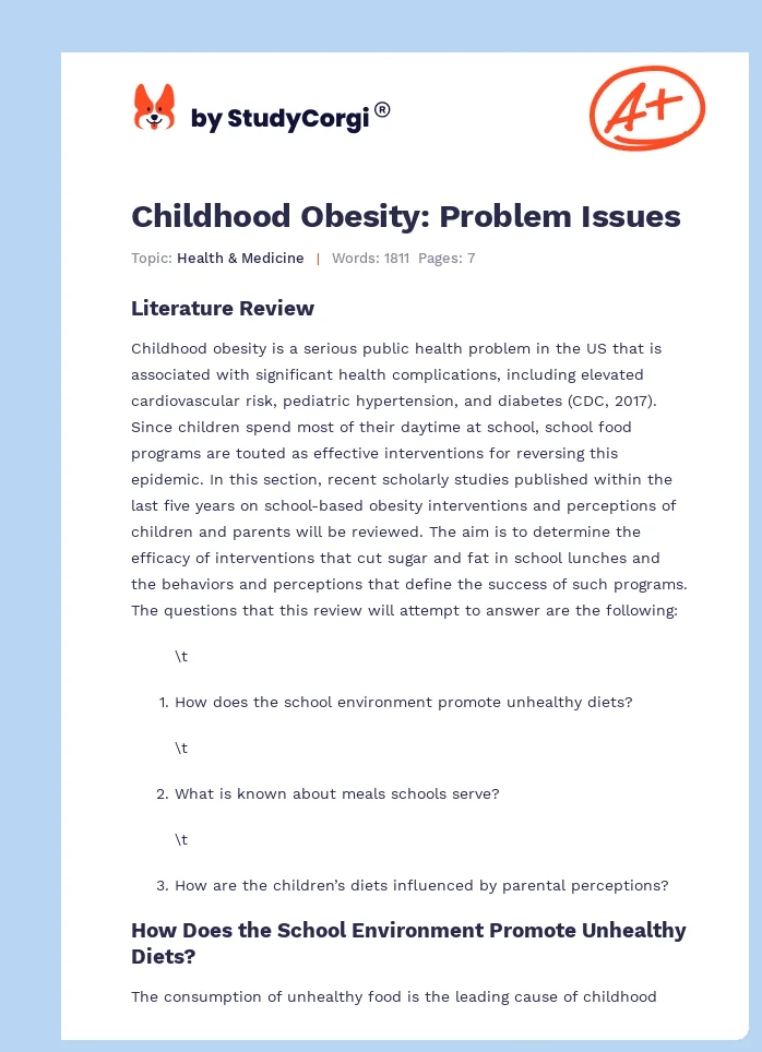 Childhood Obesity: Problem Issues. Page 1