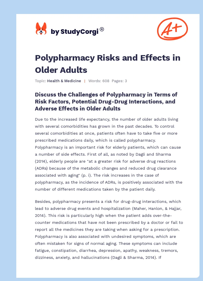 Polypharmacy Risks and Effects in Older Adults. Page 1