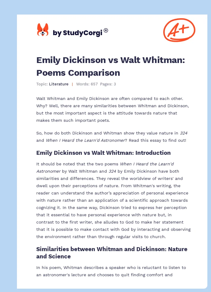 Emily Dickinson vs Walt Whitman: Poems Comparison. Page 1