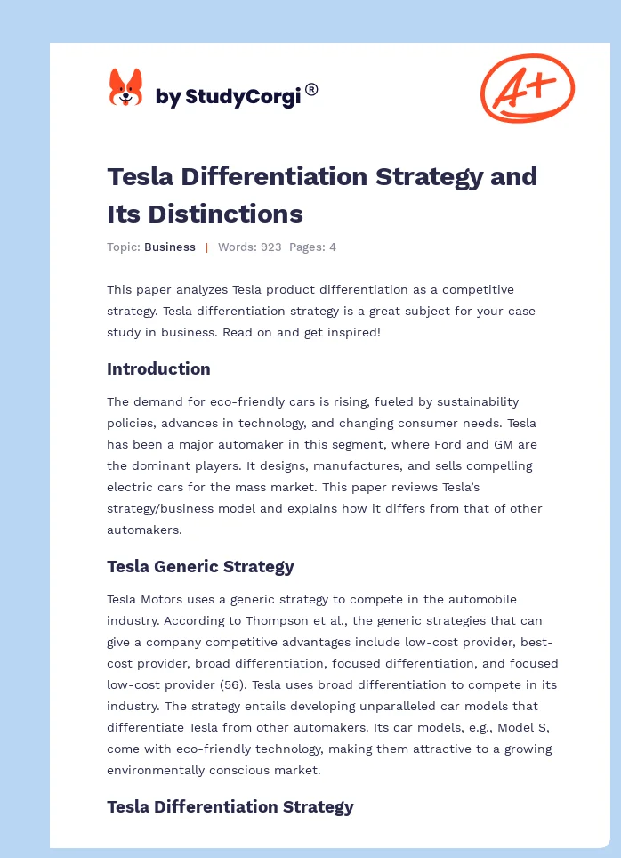 Tesla Differentiation Strategy and Its Distinctions. Page 1