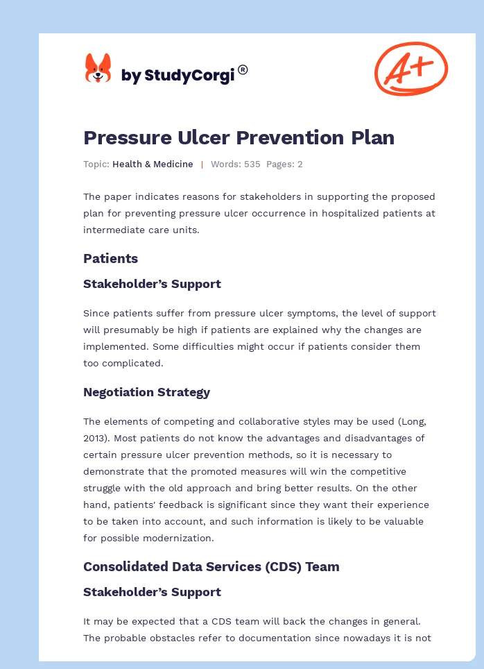 Pressure Ulcer Prevention Plan. Page 1