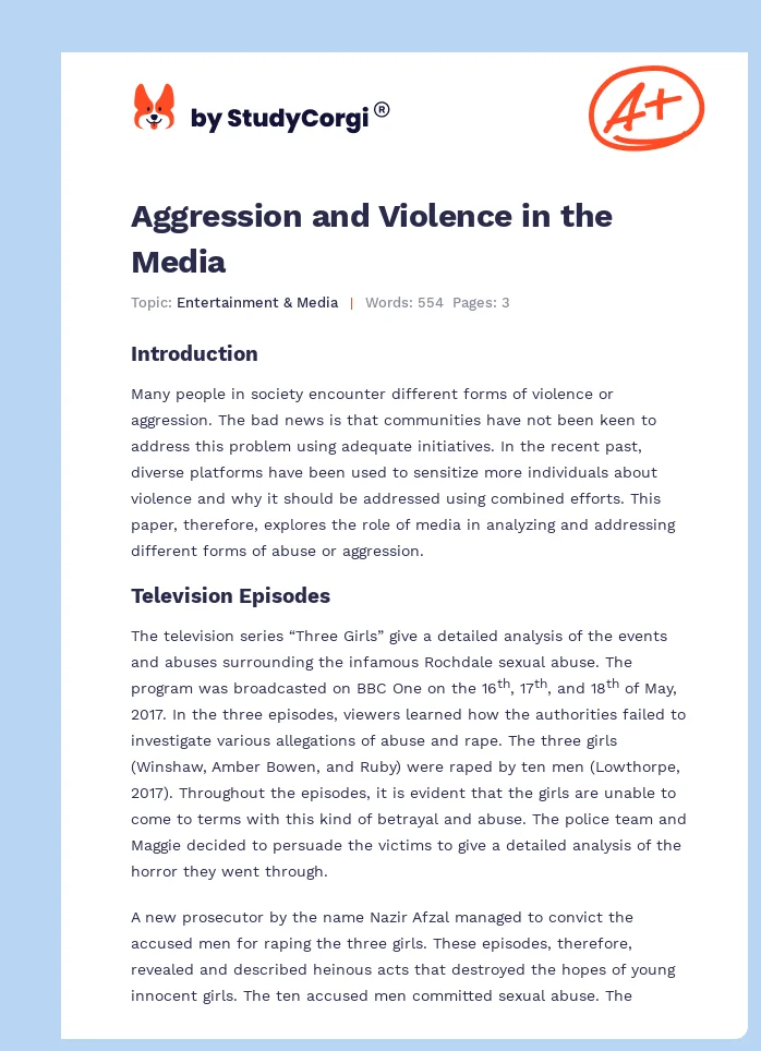 Aggression and Violence in the Media. Page 1