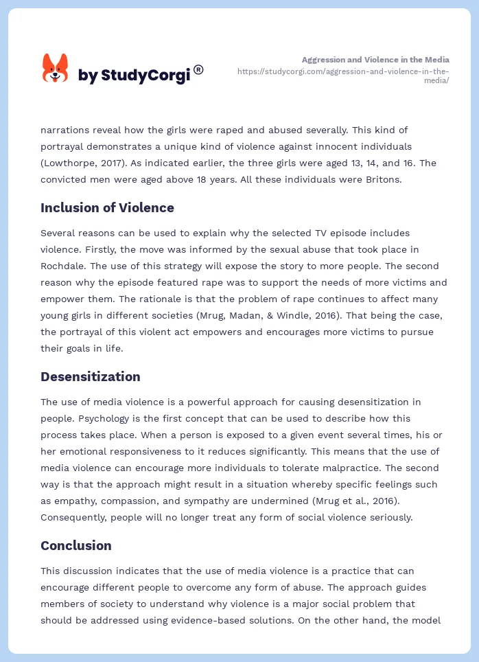 Aggression and Violence in the Media. Page 2