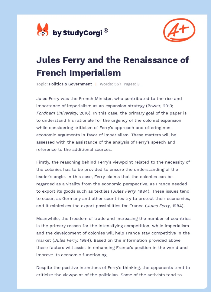 Jules Ferry and the Renaissance of French Imperialism. Page 1