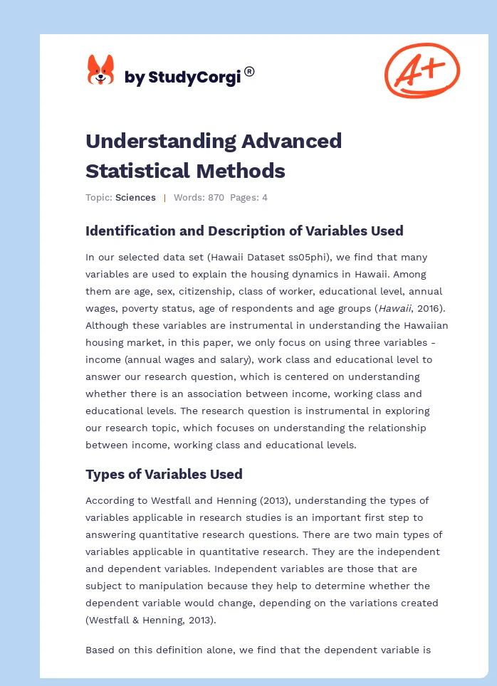 Understanding Advanced Statistical Methods. Page 1