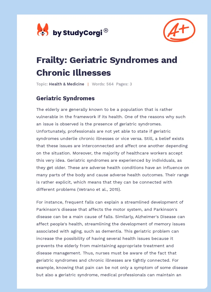 Frailty: Geriatric Syndromes and Chronic Illnesses. Page 1