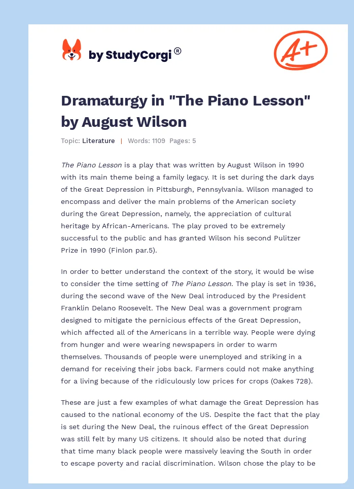 Dramaturgy in "The Piano Lesson" by August Wilson. Page 1