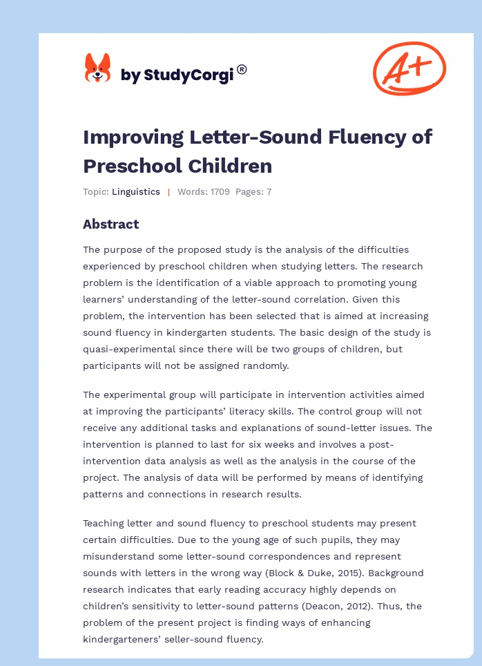 Improving Letter-Sound Fluency of Preschool Children. Page 1