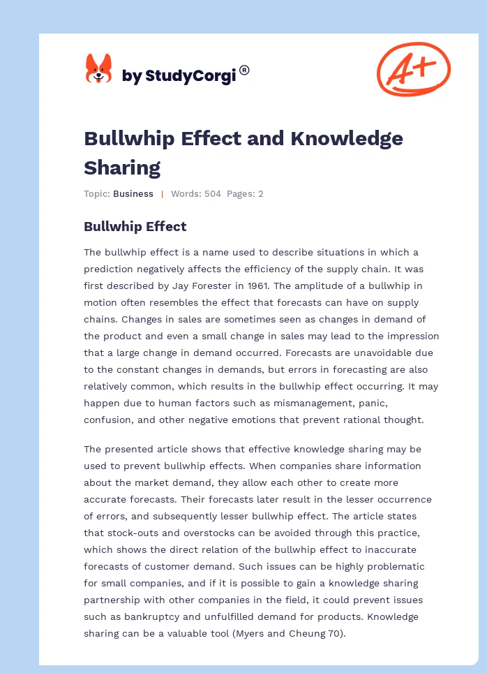 Bullwhip Effect and Knowledge Sharing. Page 1