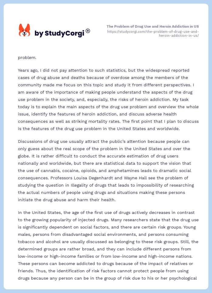 The Problem of Drug Use and Heroin Addiction in US. Page 2
